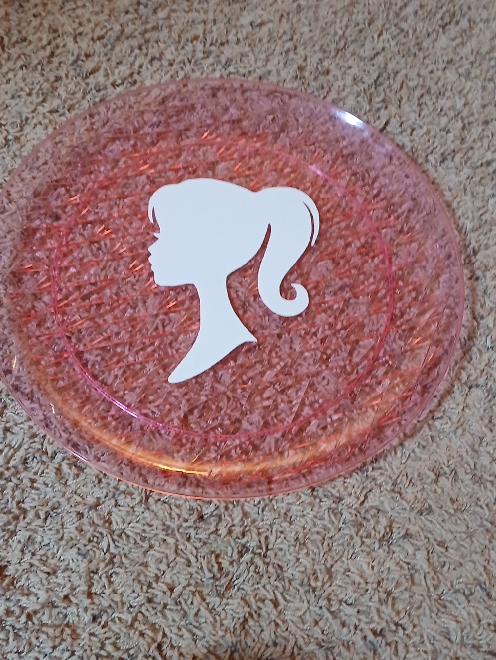 Barbie Clear Pink Trinket Tray with White Silhouette